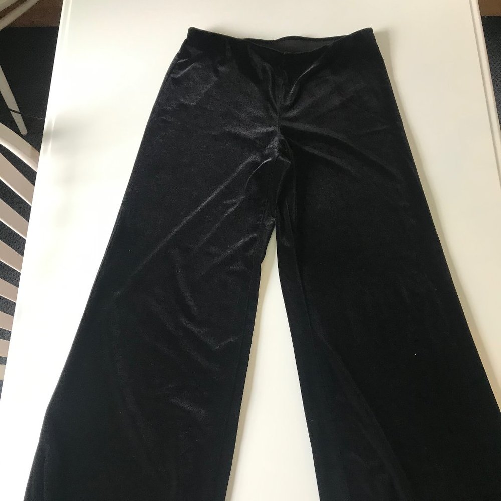 Linda Leal Black Velvet Wide Leg Pants L